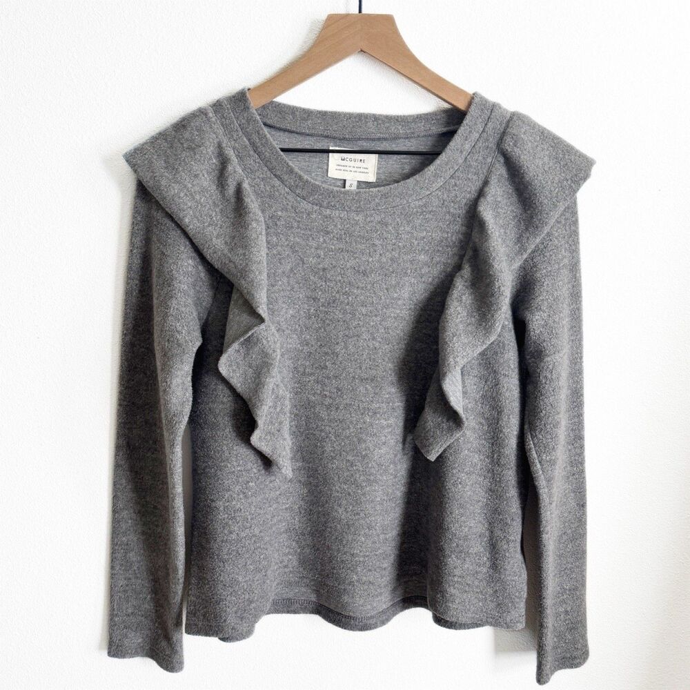 McGuire Sweater Womens Small‎ Gray Ruffle Pullover Soft Comfy Cotton Boho Casual